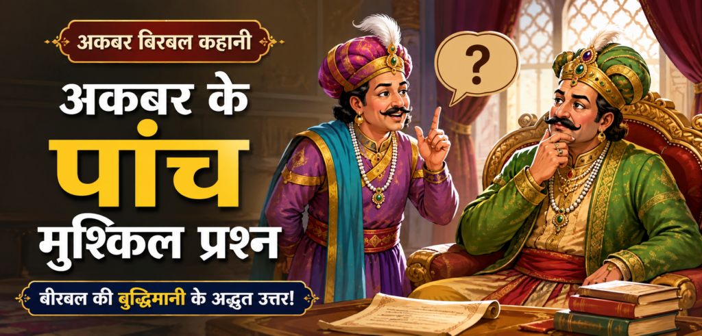 Akbar Birbal Kahani | अकबर के पांच मुश्किल प्रश्न Akbar Birbal Kahani अकबर के पांच मुश्किल प्रश्न