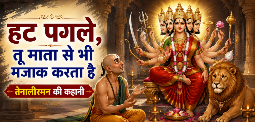 हट पगले, तू माता से भी मजाक करता है | तेनालीरमन की कहानी तेनालीराम की कहानी में माता दुर्गा के सामने रामलिंगम